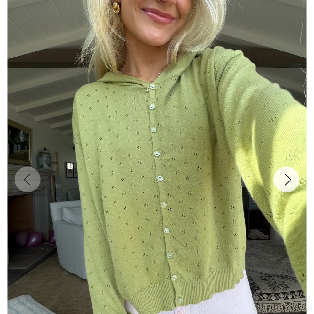 Green Hooded Button-Up Sweater